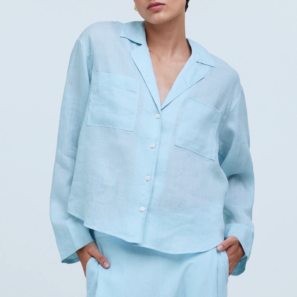 NWT Madewell Resort Long-Sleeve Shirt flaw on pocket cover w patch